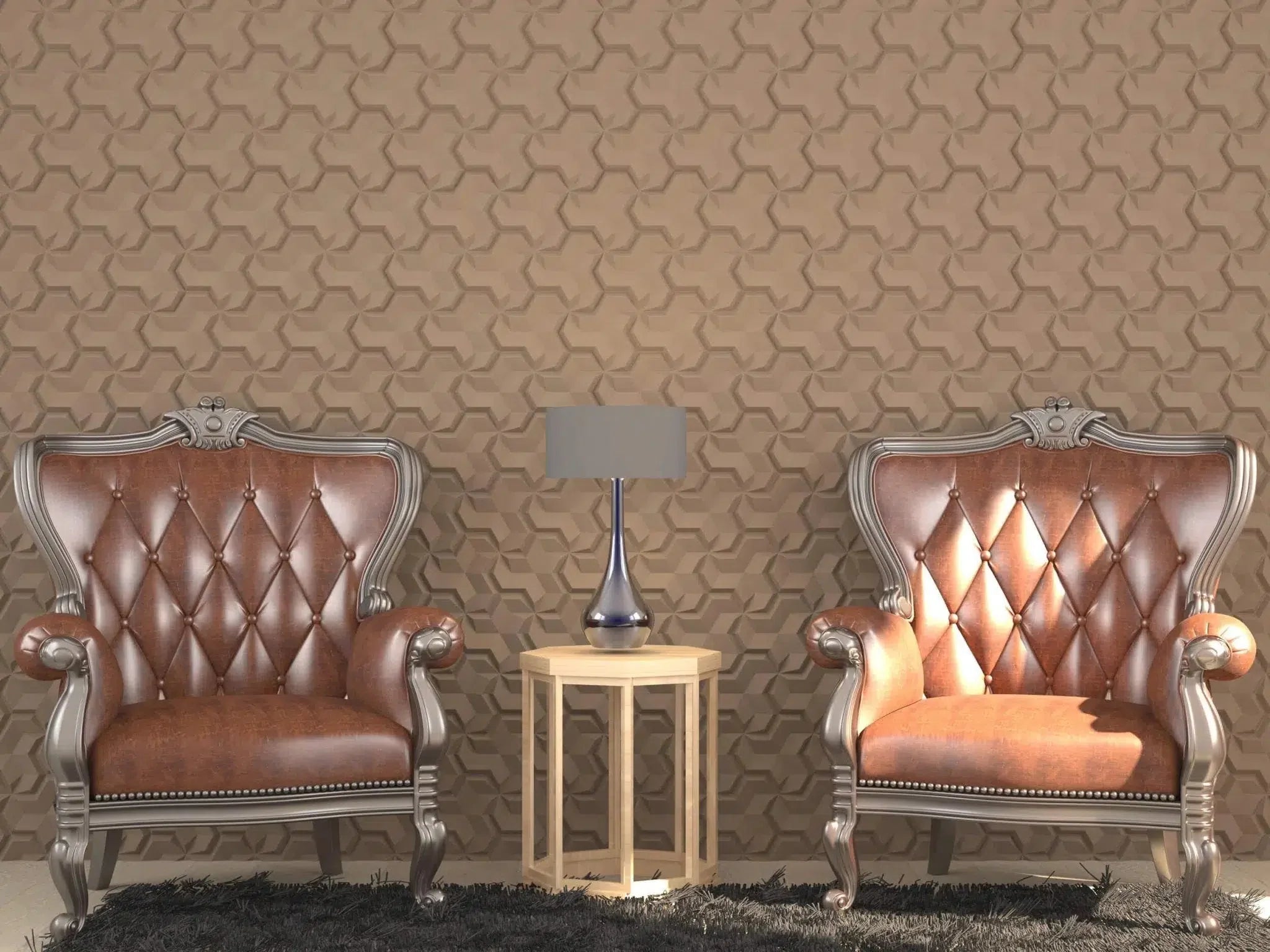 HEXA 2 Polystyrene Wall Art – 3D Decorative Panels beige accent wall in elegant interior DecorMania.eu